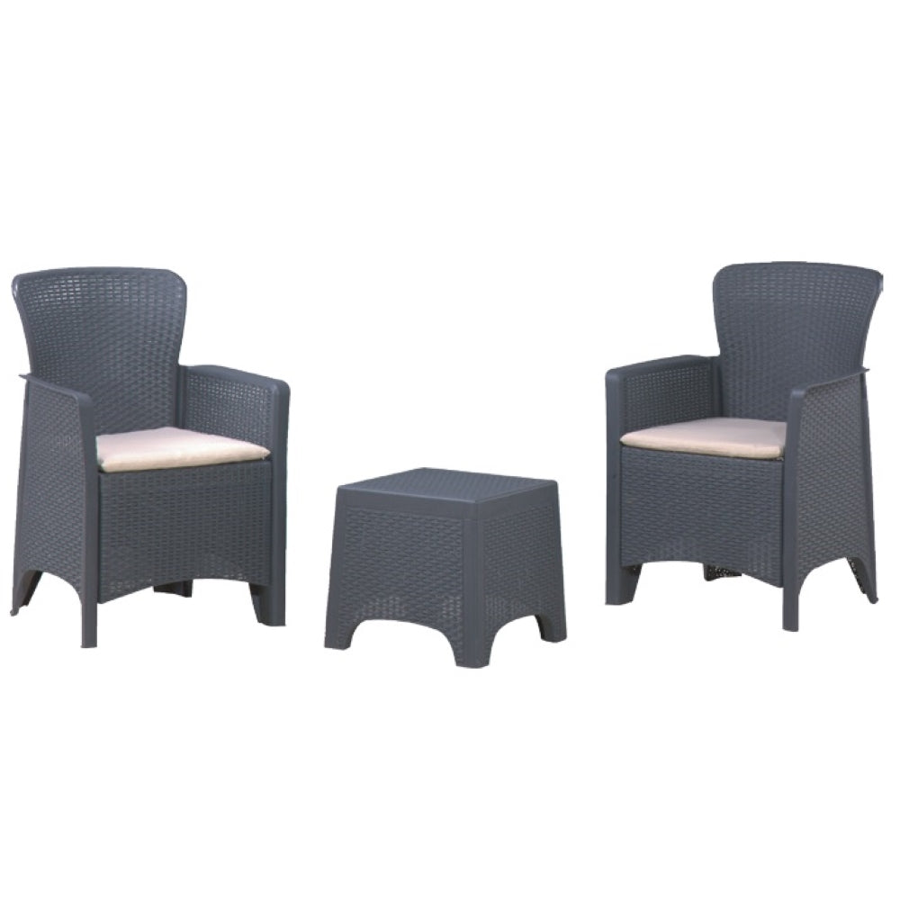 Conjunto de 2 Cadeiras com Mesa Plástica Rattan Antracite