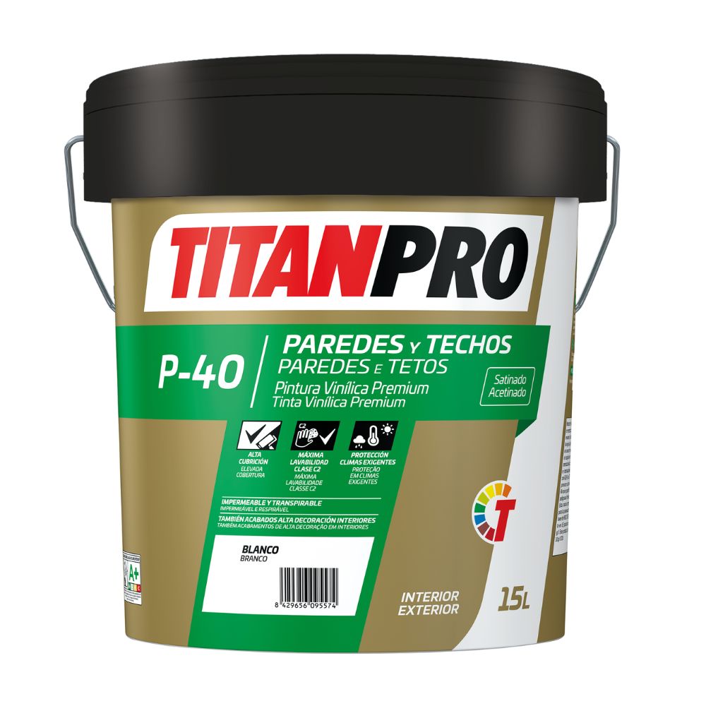 Tinta Vinílica Premium Acetinada TITANPRO P40 Branca 15L