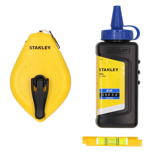 Kit Tiralinhas Stanley 30m com Giz Azul e Nível